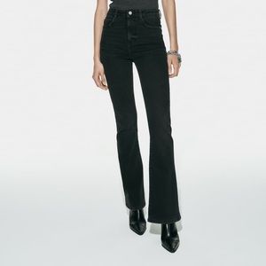 New Zara black/grey high rise flare stretch jeans size 0